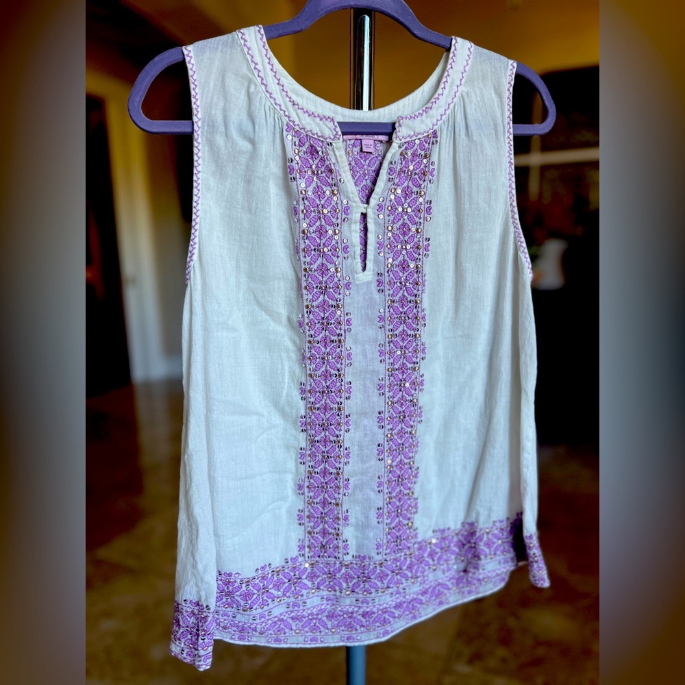 Calypso St. Barth Embroidered Sleeveless Tunic Top - Size Small